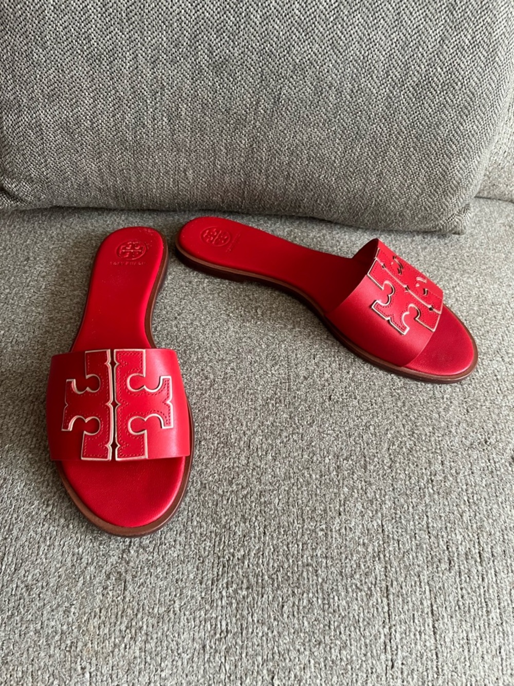 Tory Burch Ines Leather Red Slide Sandals Size 10